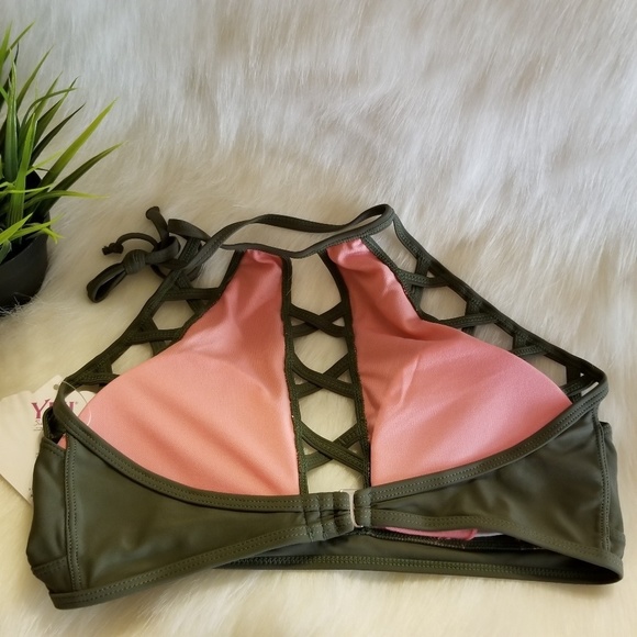 Olive Open Criss-Cross Halter Bikini - Picture 2 of 5